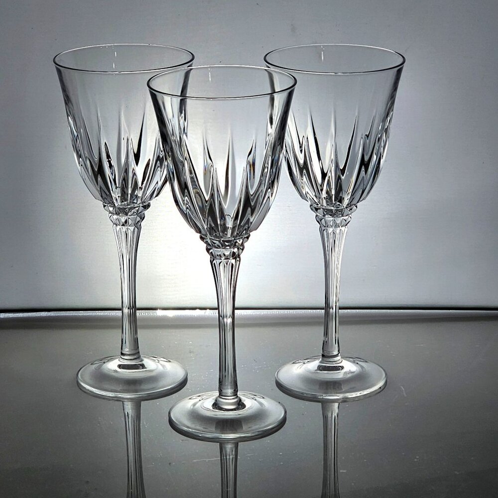 3 Cristal d'Arques Castel Water Glasses 8" France fine crystal diamond cut stem - Picture 10 of 10